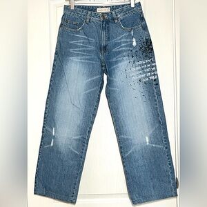 Hang Ten Unisex Vintage Style Baggy Graphic Denim Jeans Sz 30 Y2K Baggy Skater